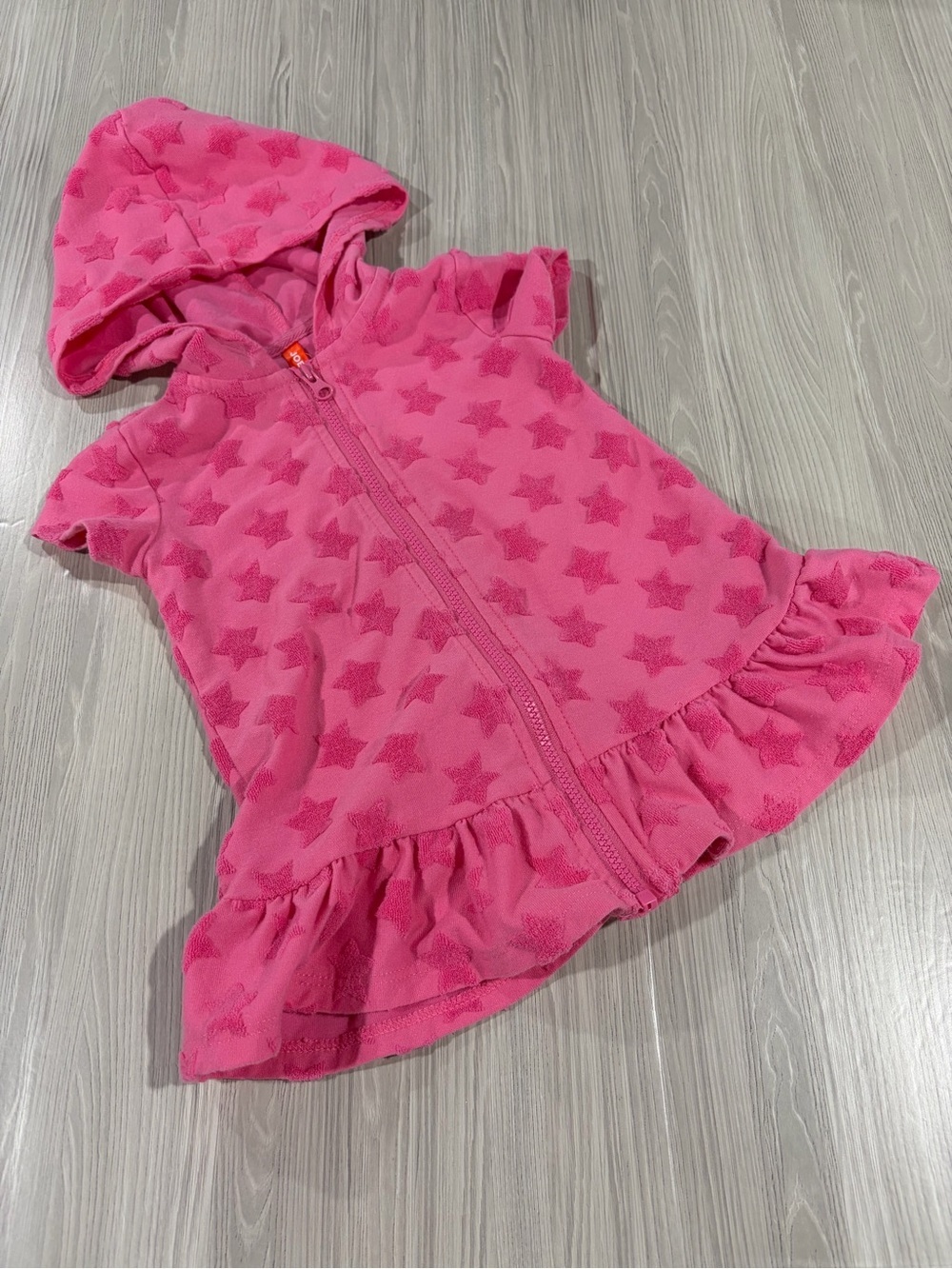 7/$20 Joe Fresh Baby Pink Zip-Up Hoodie Dress Short Sleeves Terry Cloth